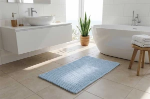 Dywanik łazienkowy błękitny.