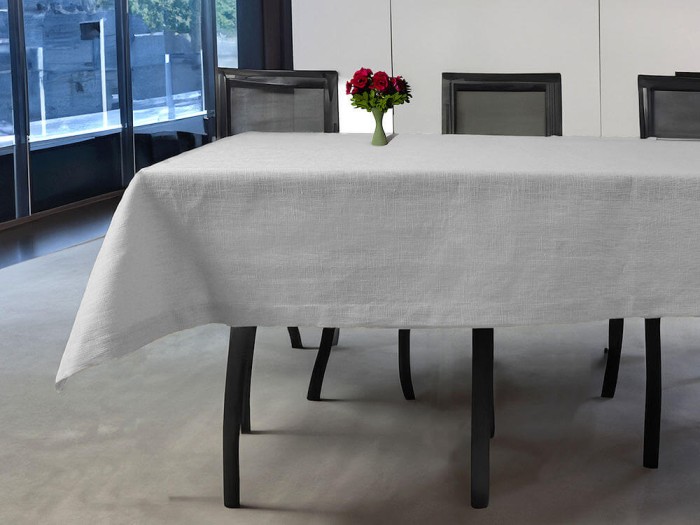 Lniany, naturalny obrus, jasno szary