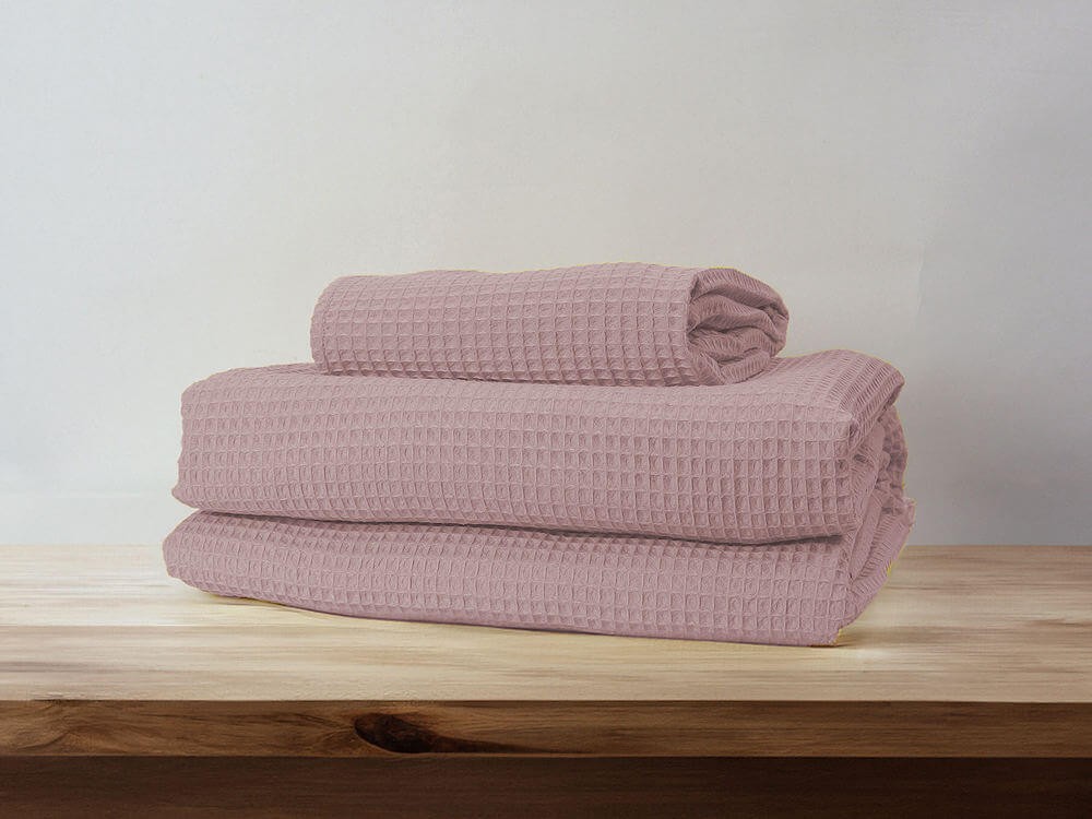 Bawełniany ręcznik waflowy, brudny róż.