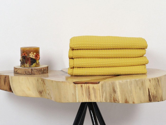 Bawełniany, ręcznik waflowy w kolorze musztardowym