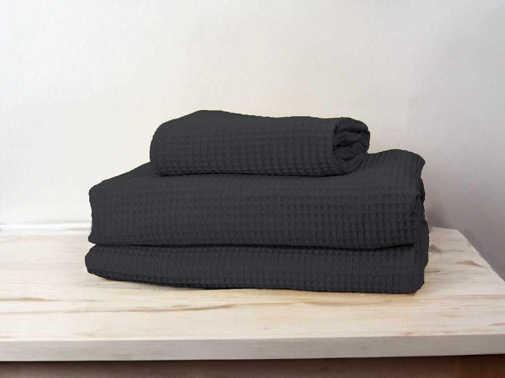 Bawełniany ręcznik waflowy, czarny.