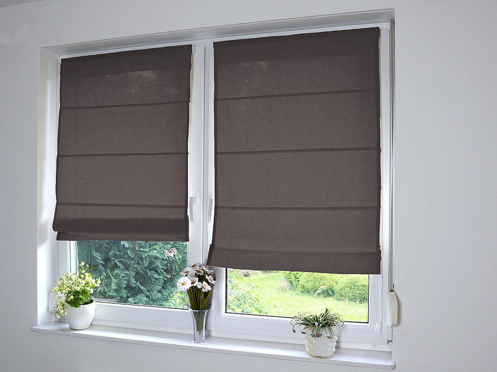 Lniane rolety rzymskie, ciemny brąz.