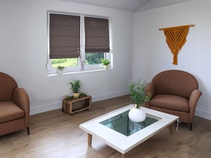 Lniane rolety rzymskie, ciemny brąz.