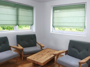 Bawełniane rolety rzymskie, kolor szałwia.