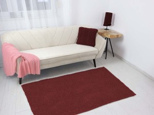 Bordowy, bawełniany dywan do sypialni, salonu.