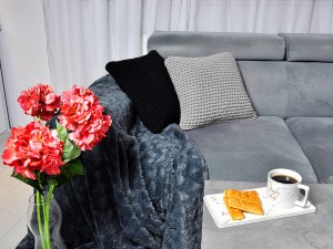 Bawełniana poduszka dekoracyjna, kolor jasny szary i czarny.