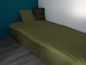 Bawełniana narzuta do sypialni, kolor oliwka ciemna.