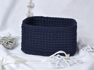 Granatowy bawełniany koszyk do łazienki, garderoby