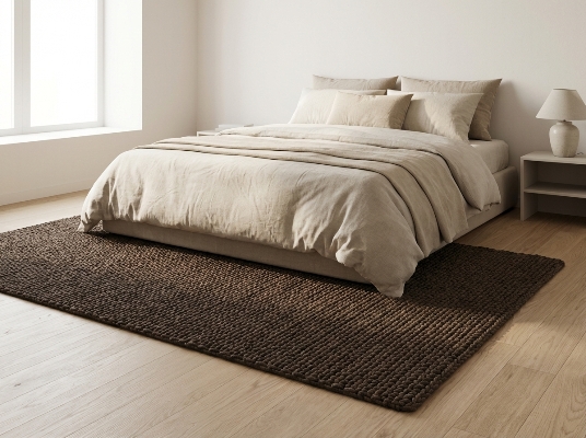 Dywan brązowy w sypialni